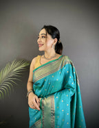 Joban Fashion Teal Butti Woven Soft Lichi Silk Paithani Saree - Distacart