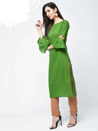 Aniyah Cotton Criss Cross Bell Sleeves Straight Kurta In Green (AN-101A)