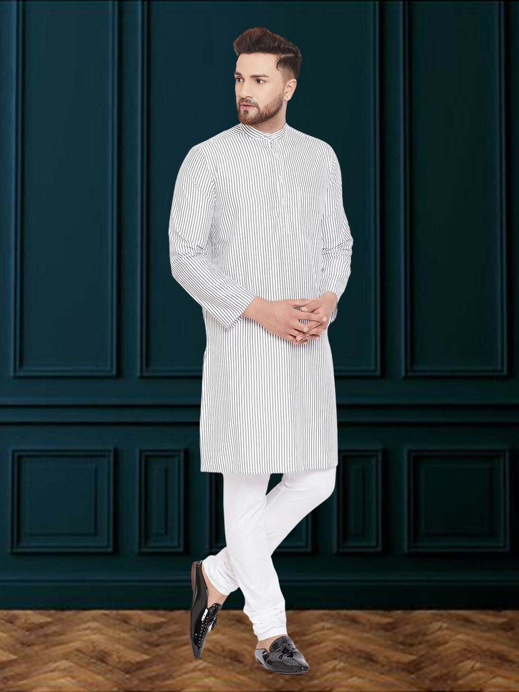 Even Apparels Men's Black and White Striped Kurta