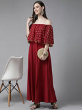 Ahalyaa Womens Maroon Cotton Blend Gold Printed Dress - Distacart