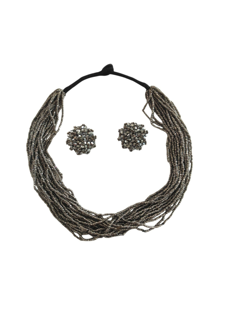 Inhanns Vibrant Handmade 20 Layers Beaded Necklace With Matching Earrings - Gray