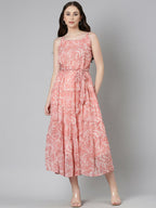 Souchii Peach Floral Fit & Flare Maxi