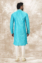 Raivat Ethnic Jacquard Silk Brocade Thread Work Kurta Pajama In Sky Blue Colour