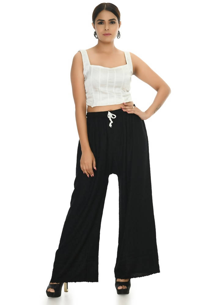 Mominos Fashion Moeza Reyon Cotton Black Chikan Work Palazzo