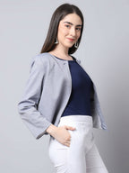 Even Apparels Grey Polywool Open Front Statement Women's Jacket (BF740)