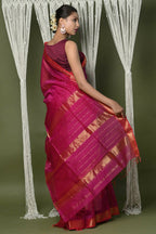 Very Much Indian Handloom Cotton Silk Maheshwari Saree With Sleek Golden Border - Red - Distacart