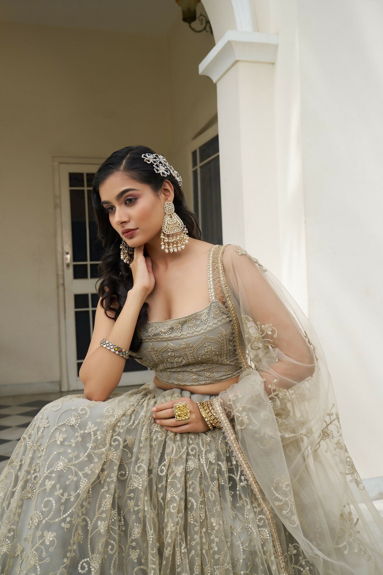 Eilara Glamorous Ivory Butterfly Net With Thread And Sequence Embroidered Work Fancy Lace Lehenga Choli For Wedding