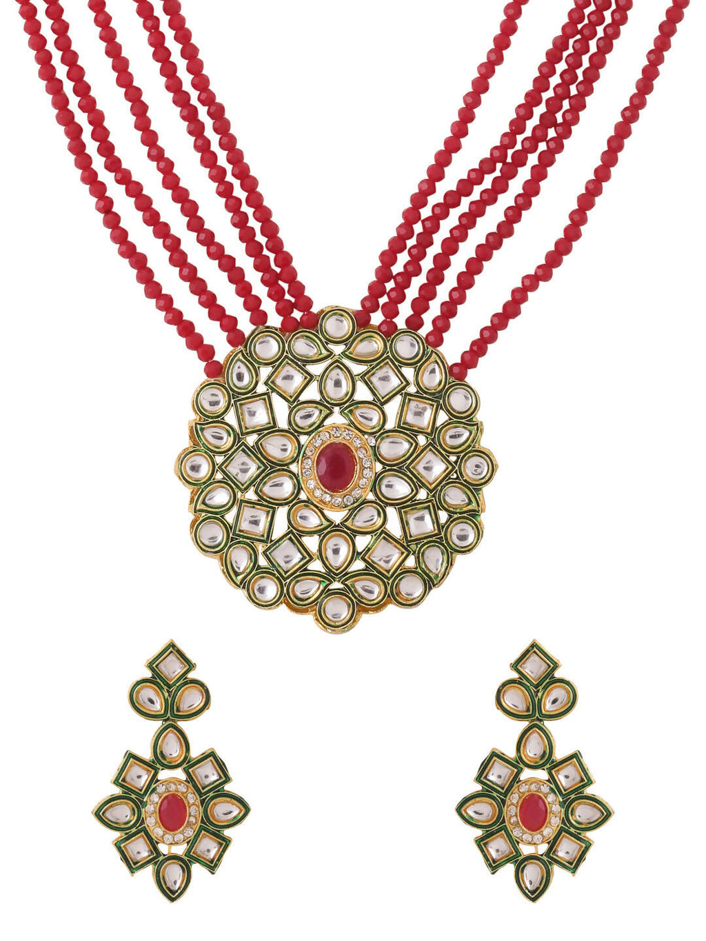 NVR Women Gold-Polished Kundan Studded Jewellery Set
