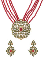 NVR Women Gold-Polished Kundan Studded Jewellery Set