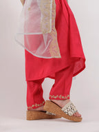 Yufta Fuchsia Silk Embroidered Kurta Dupatta Set