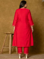 Yufta Fuchsia Silk Embroidered Plus Size Kurta Dupatta Set