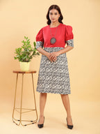 BohoJazz Fusion Ikkat and Red Linen Sheath Dress - Distacart