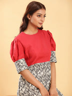 BohoJazz Fusion Ikkat and Red Linen Sheath Dress - Distacart