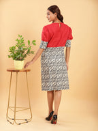 BohoJazz Fusion Ikkat and Red Linen Sheath Dress - Distacart