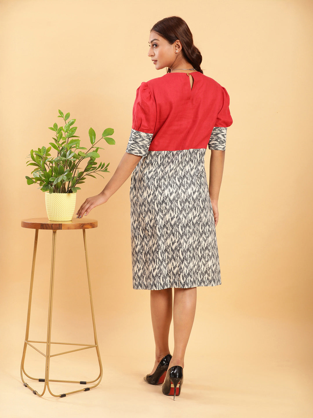 BohoJazz Fusion Ikkat and Red Linen Sheath Dress - Distacart