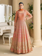 Anaita Orange Georgette Readymade Anarkali Suit with Embroidery Zarkan Work - Distacart