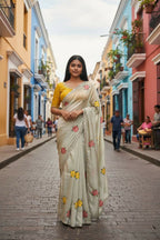 Teeya Creation Cream Rangoli Silk Embroidery Work Party Wear Designer Saree - Distacart