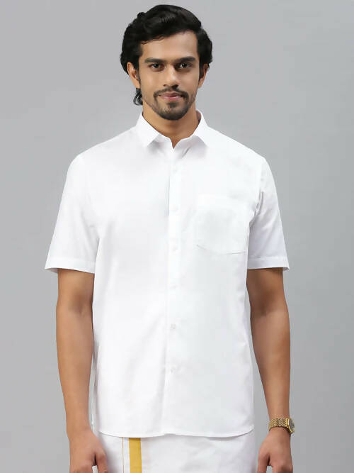 Ramraj Cotton Mens Half Sleeve White Shirt Plus Size - Breeze Cotton