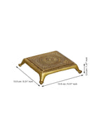 eCraftIndia Beige Lotus Flowers Engraved Pooja Chowki