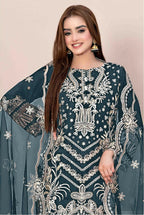 Anaita Teal Faux Georgette Stitched Suit with Embroidery Work - Distacart