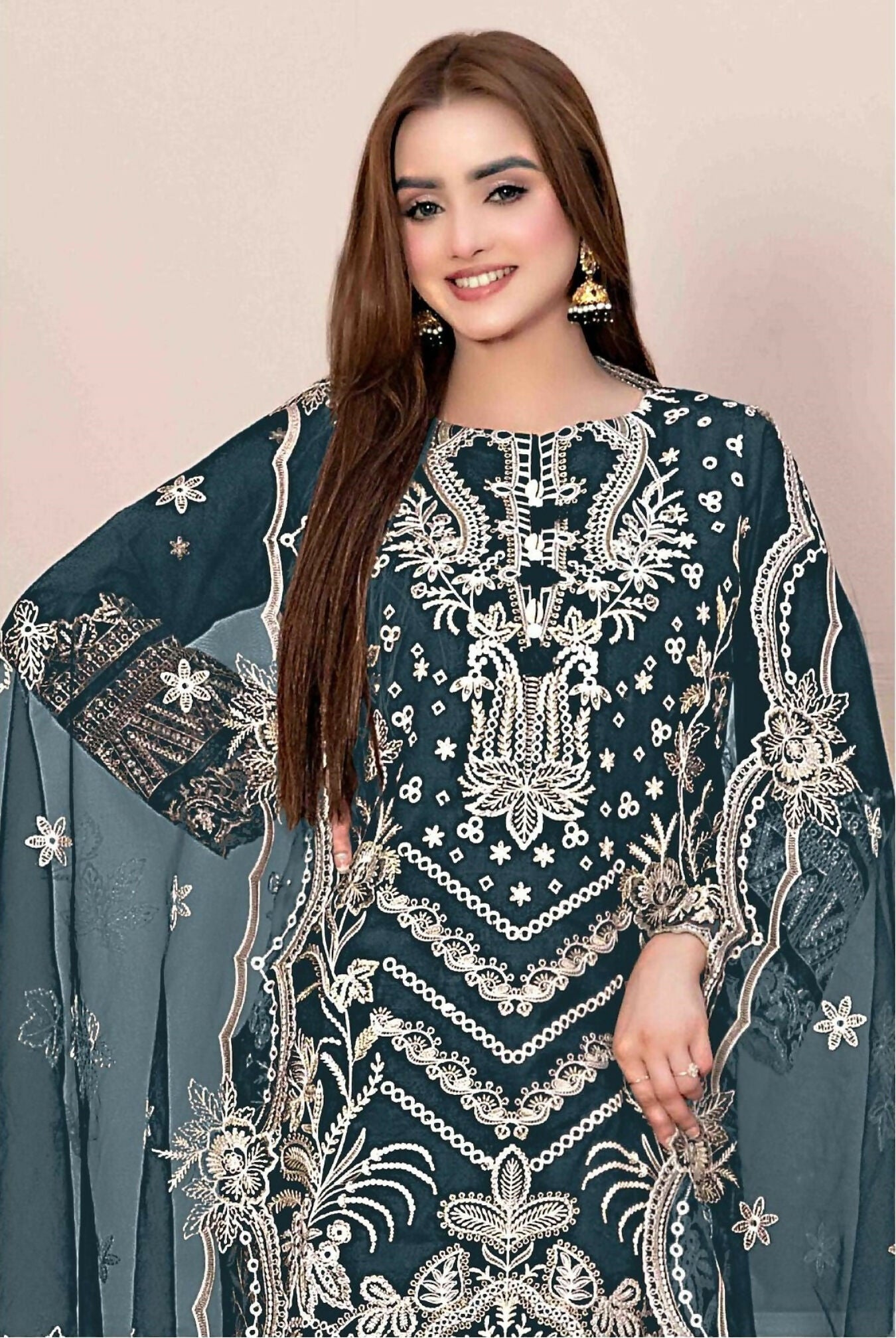 Anaita Teal Faux Georgette Stitched Suit with Embroidery Work - Distacart