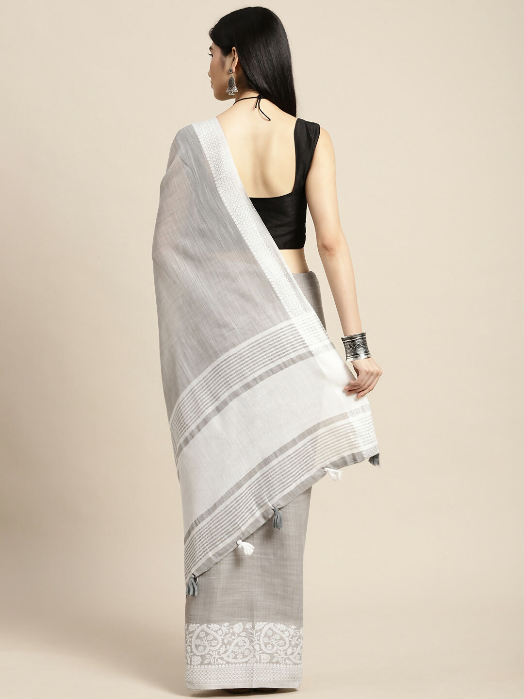 Shree Shyam Fashion Linen Grey Saree - Distacart