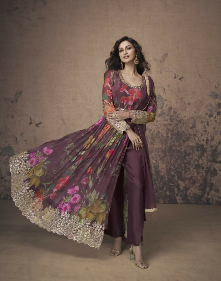 Vastranavya Georgette Digital Print With Sequence Embroidery Stitch Work Side Slit Abaya Style Suit