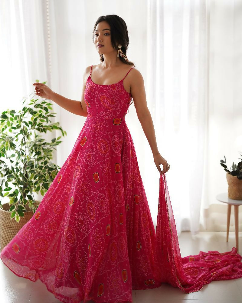 Joban Fashion Pink Kurta Set Chiffon Sequin Embroidery Work - Distacart