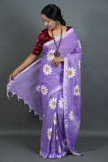 Exclusive Collection Violet Pure Cotton Saree With Sunflower Design - Distacart