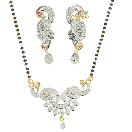 AanyaCentric Gold-Polished Mangalsutra Pendant Earring Set & Silver Plated Anklet