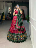 Vastranavya Traditional Ikkat Patola Print Tussar Silk Lehenga Choli - Red