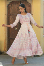 Juniper Women's Pink Viscose Shantoon Festive Printed Flared Dress - Distacart