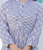 Kaajh Women's Grey Hand Block Printed Cotton Top