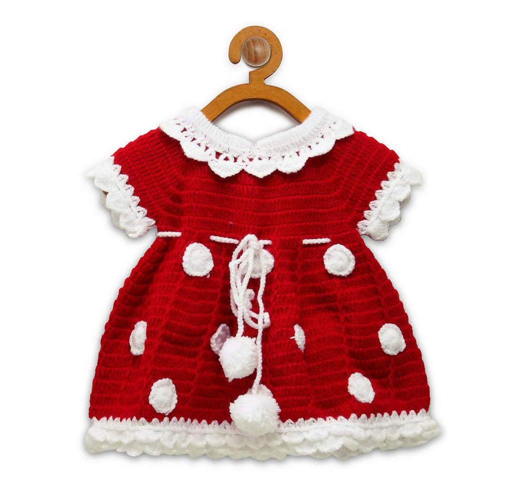 ChutPut Hand knitted Crochet Cute Mickey Wool Dress For Baby Girls - Red