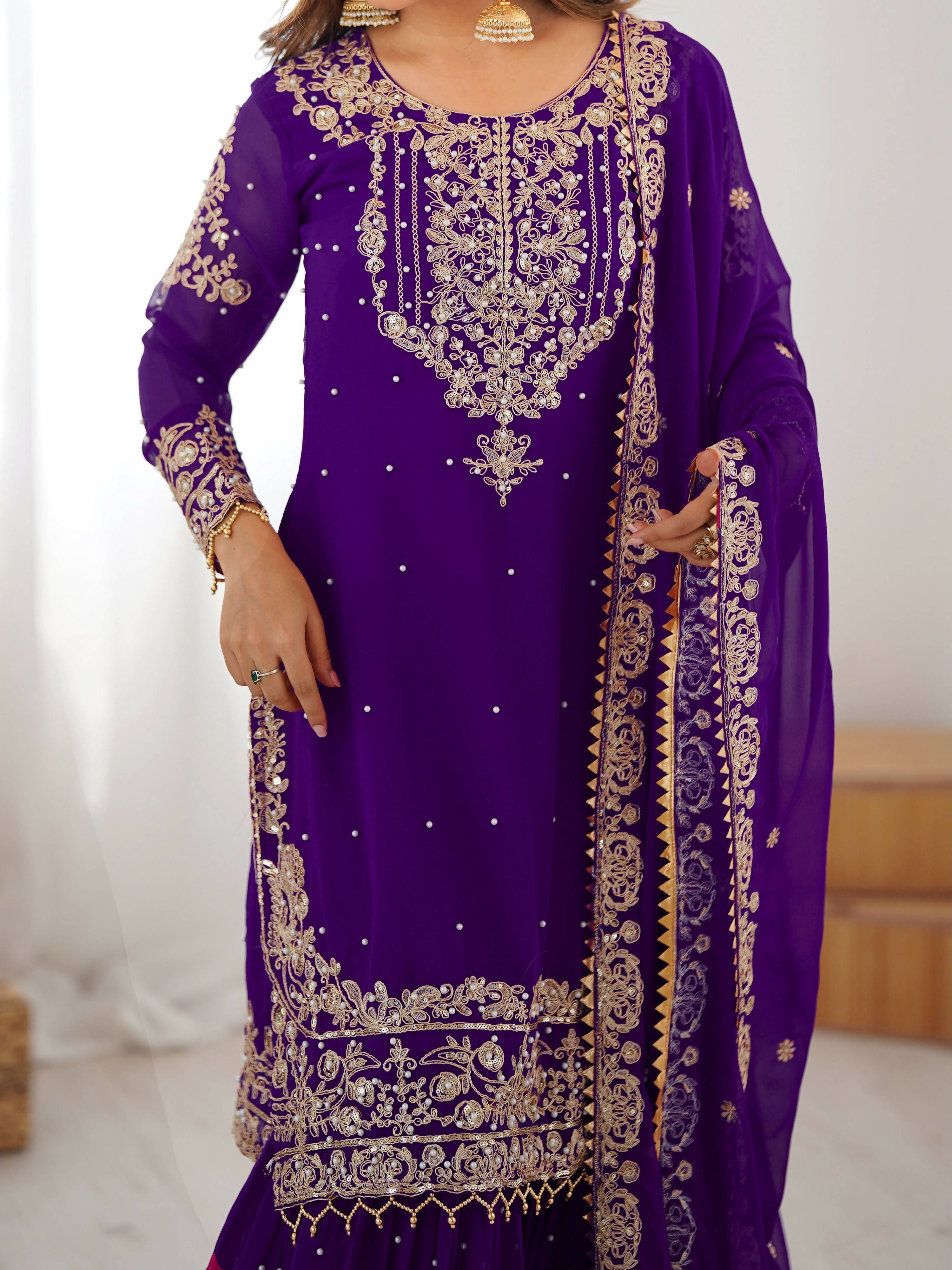 Lehenga Mart Designer Sharara Suit With Kurta, Sharara, Dupatta For Women-Purple - Distacart