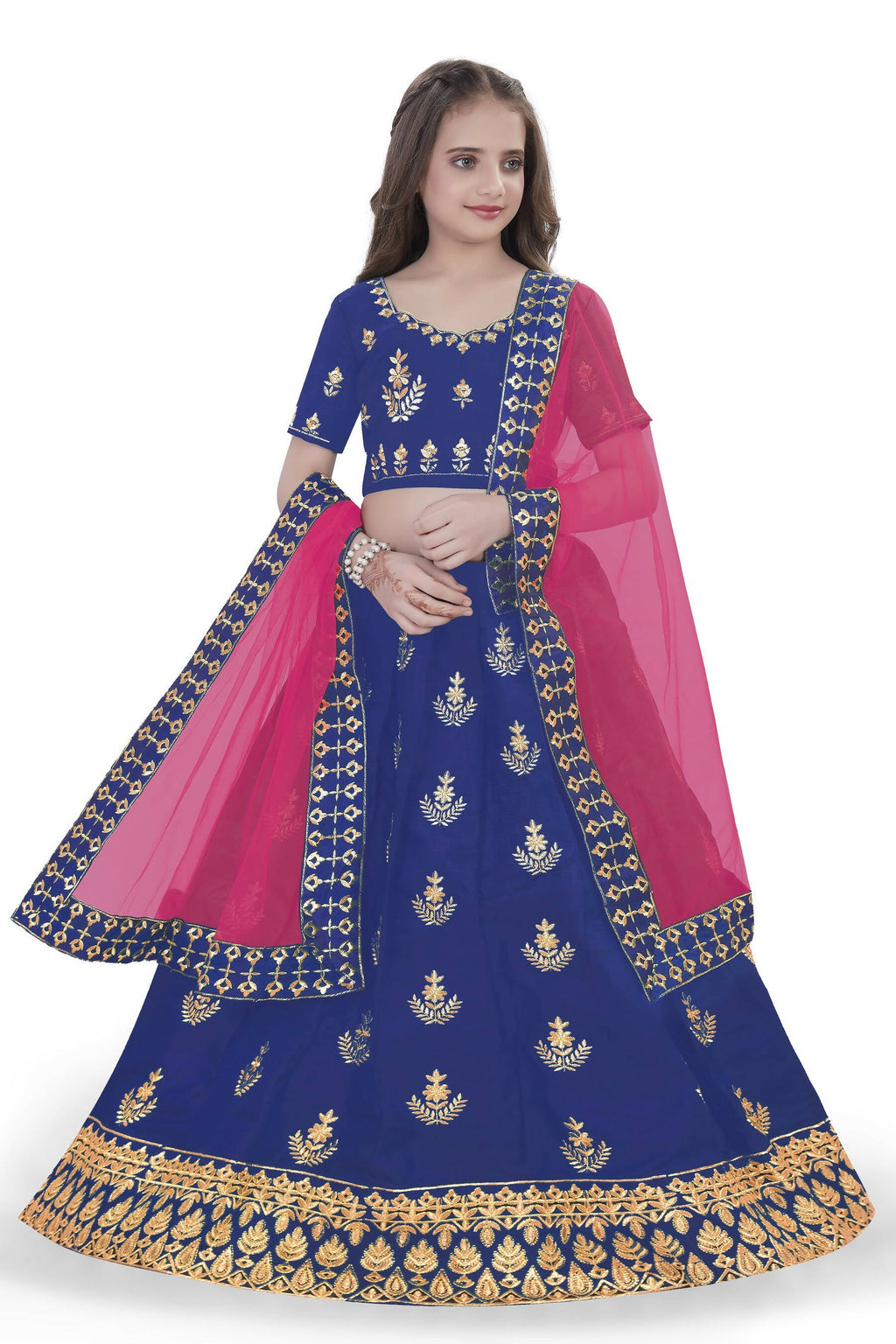 Dwiden Royal Blue Kamal Tafetta Sattin Semi-Stitched Girl's Lehenga Choli
