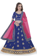 Dwiden Royal Blue Kamal Tafetta Sattin Semi-Stitched Girl's Lehenga Choli