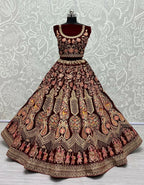 Jyoti Fashion Women's Maroon Velvet Multi Thread Embroidered with Zircon Diamond Work Wedding Lehenga Choli
