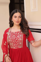 Teeya Creation Red Color Faux Georgette Embroidery Work Wedding Wear Long Gown - Distacart