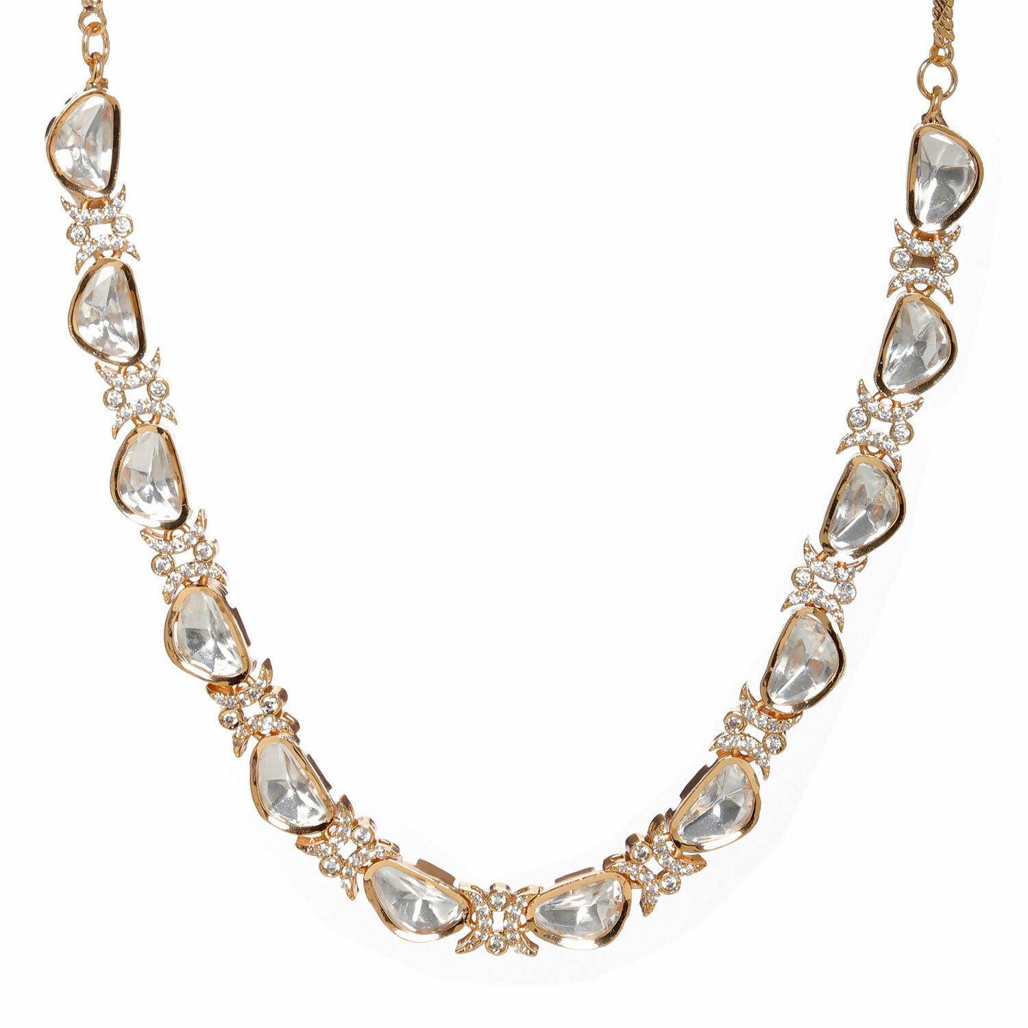 Kundan and Daimond Neckpiece (Gold) - Ruby Raang