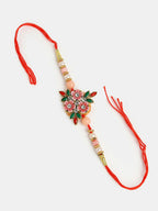 NVR Men Pink Floral Shape Stone-Studdded & Beaded Rakhi With Roli Chawal - Distacart