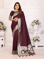 Anaita Dark Brown Banarasi Silk With Beautiful Gala Weaving Saree With Blouse