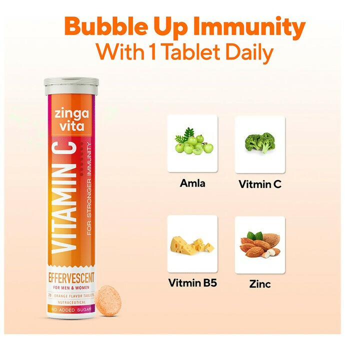 Zingavita Vitamin C Effervescent Tablets for Stronger Immunity - Orange Flavor - Distacart