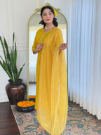 The52 Yellow Women's Beautiful Embroidered Rayon Fabric with Straight Kurta, Pant and Dupatta Set - Distacart