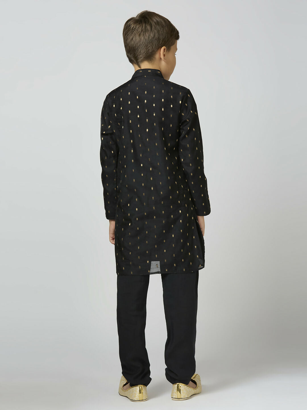 Joban Fashion Kids Island Full Sleeves Chanderi Kurta, Pyjama Set with Traditional Butta Work - Black - Distacart