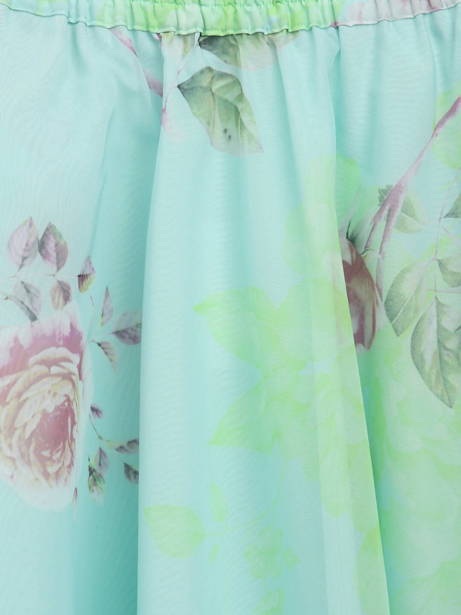 Ahalyaa Aqua Blue Organza Printed Lehenga Choli For Kids For Girls
