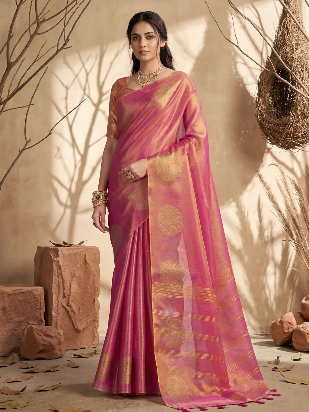 Shree Shyam Fashion Wine Tissue Silk Saree - Distacart