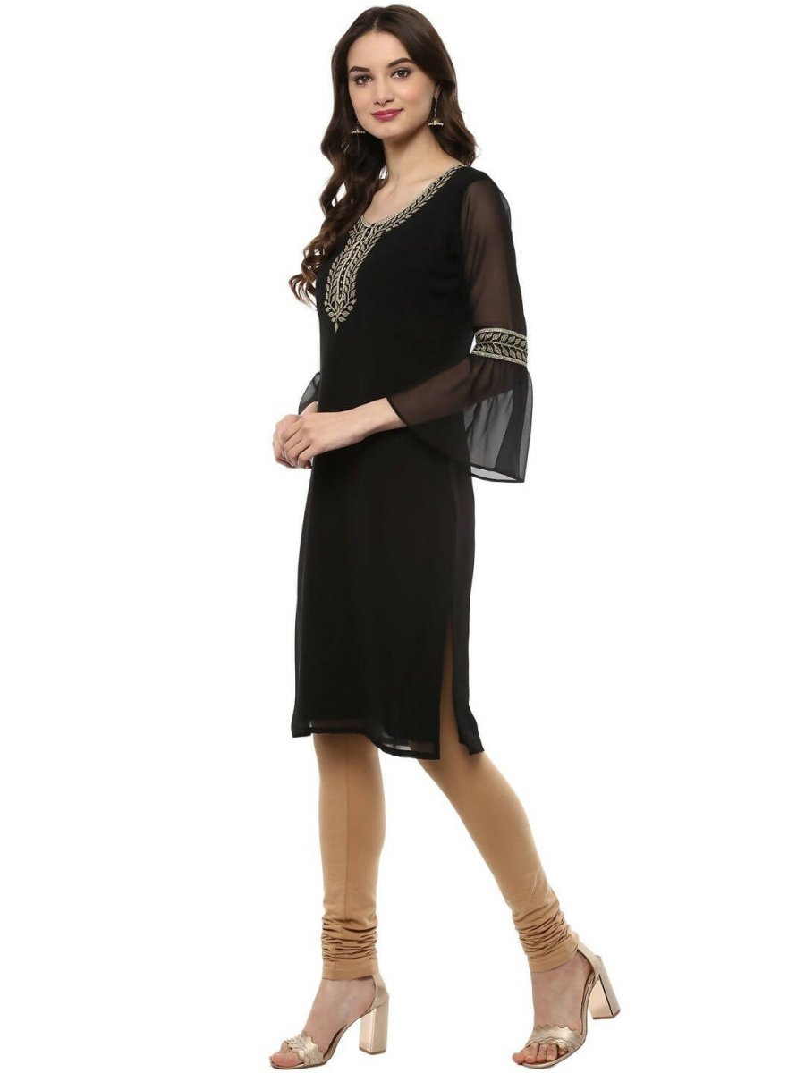 Ahalyaa Women's Black Georgette Glitter Print Kurta - Distacart