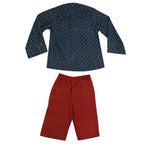 Mhyssa Scar Full Sleeve Blue Kurta With Full Length Maroon Pant Set For Kids
