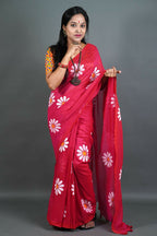 Exclusive Collection Red Pure Cotton Saree With Sunflower Design - Distacart